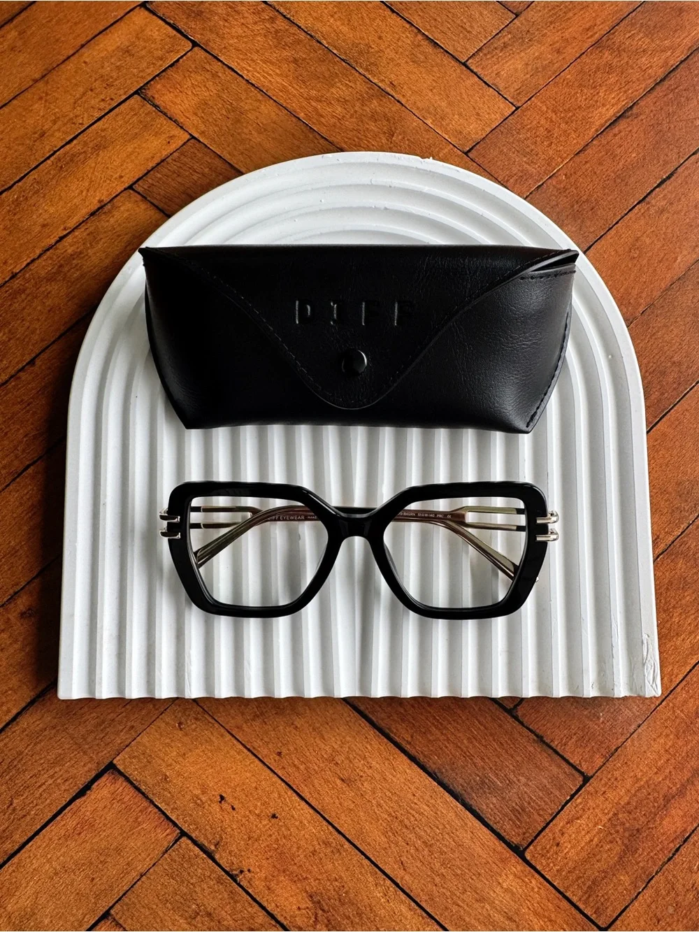 DIFF Dasha Clear Non-Prescription Lens Black & Gold Geometric Glasses NIB
